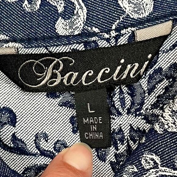 Baccini Floral Denim Style Sleeveless Button Down Collard Vest Large - Picture 7 of 9
